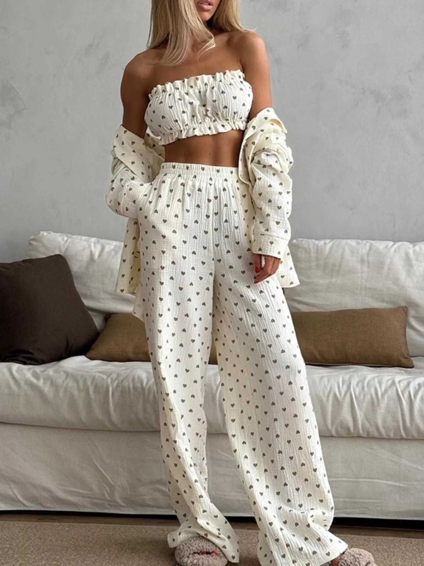 Heart Print Three-Piece Lounge Set