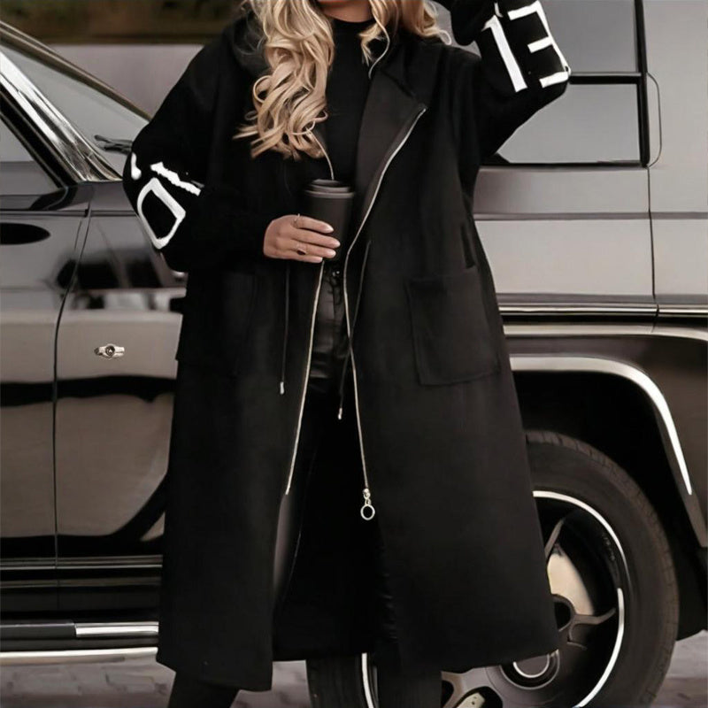 Women’s Letter Print Hooded Coat