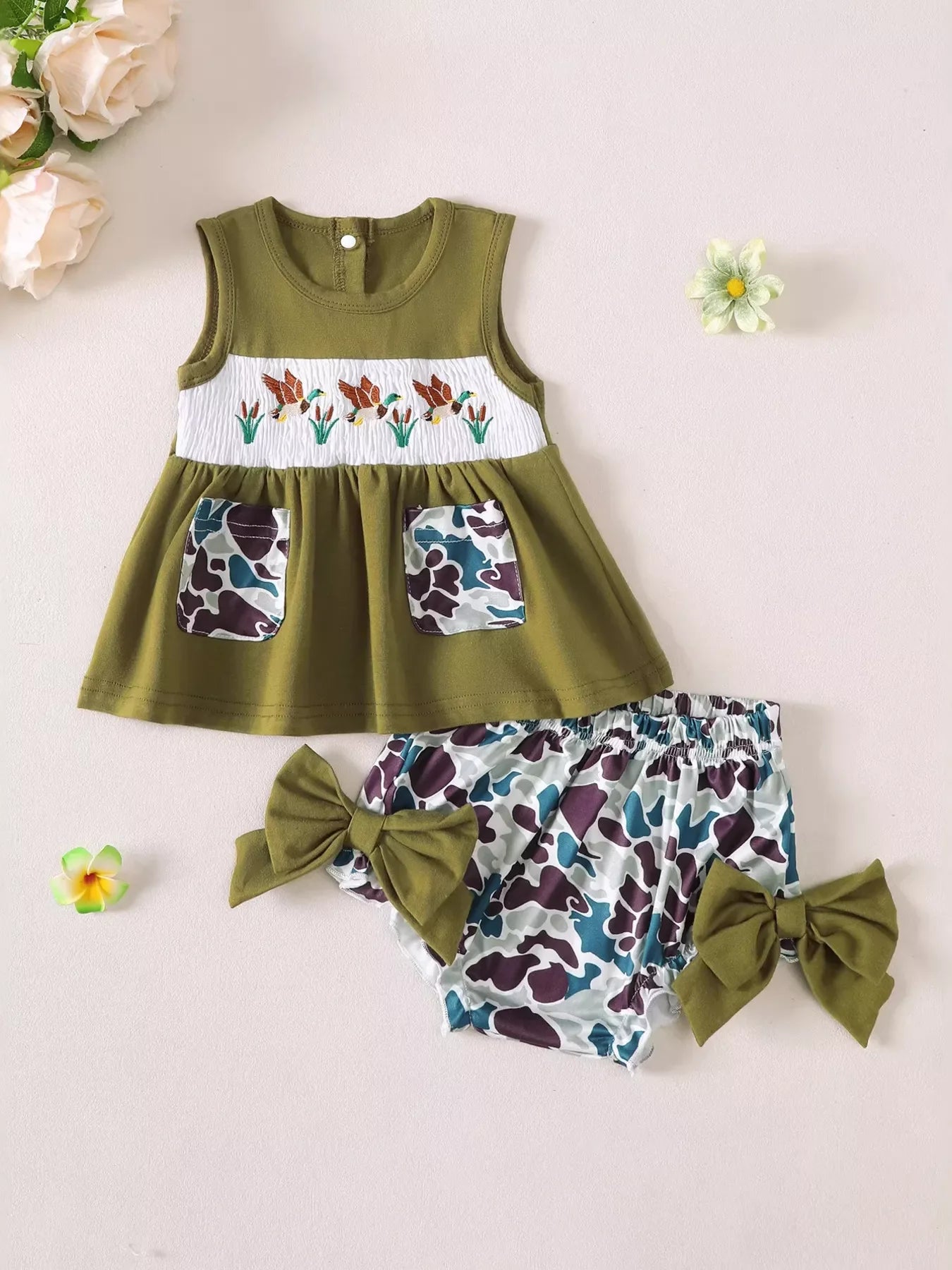 Children's Embroidered Top and Camo Bottom Set