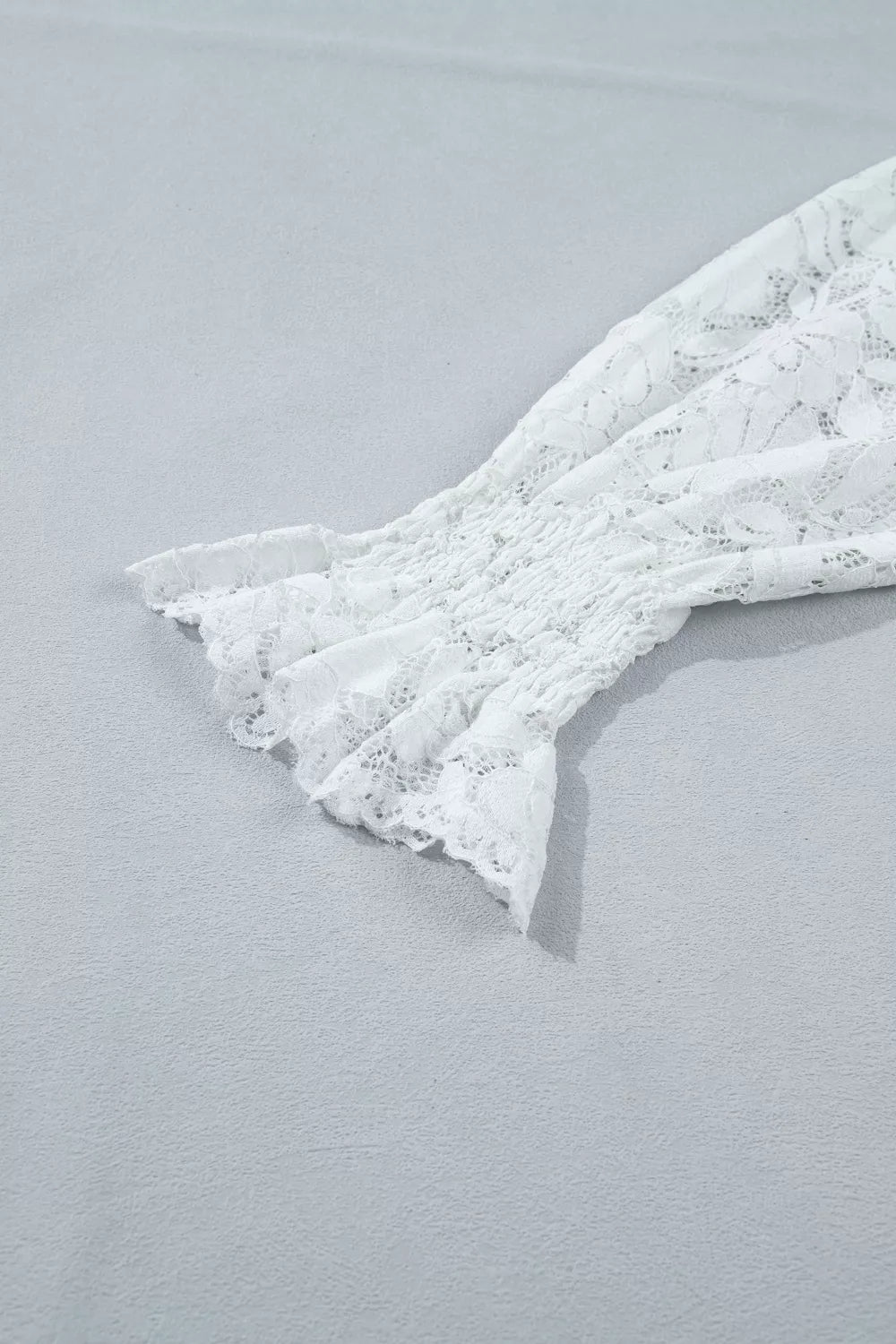 Ruffled Round Neck Long Flounce Sleeve Sheer Lace Blouse
