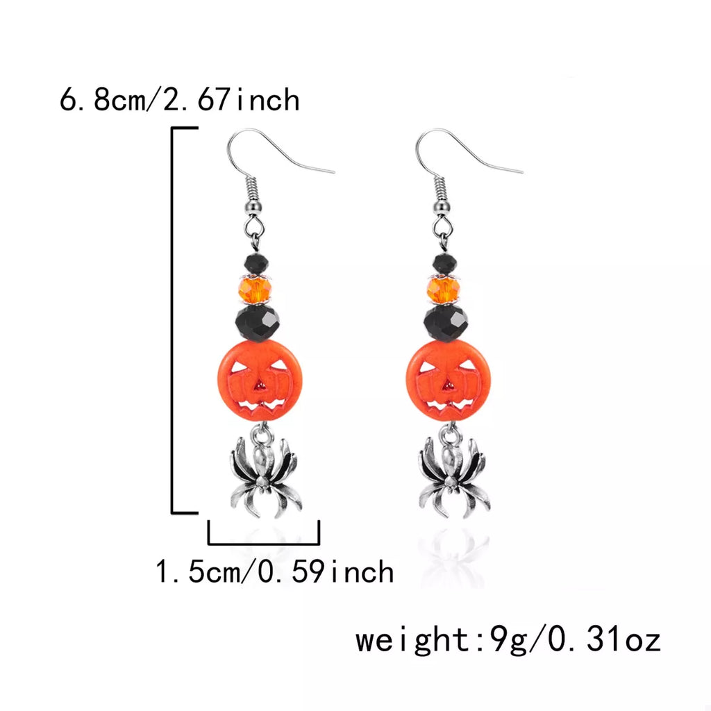 Halloween Spider Pumpkin Drop Earrings