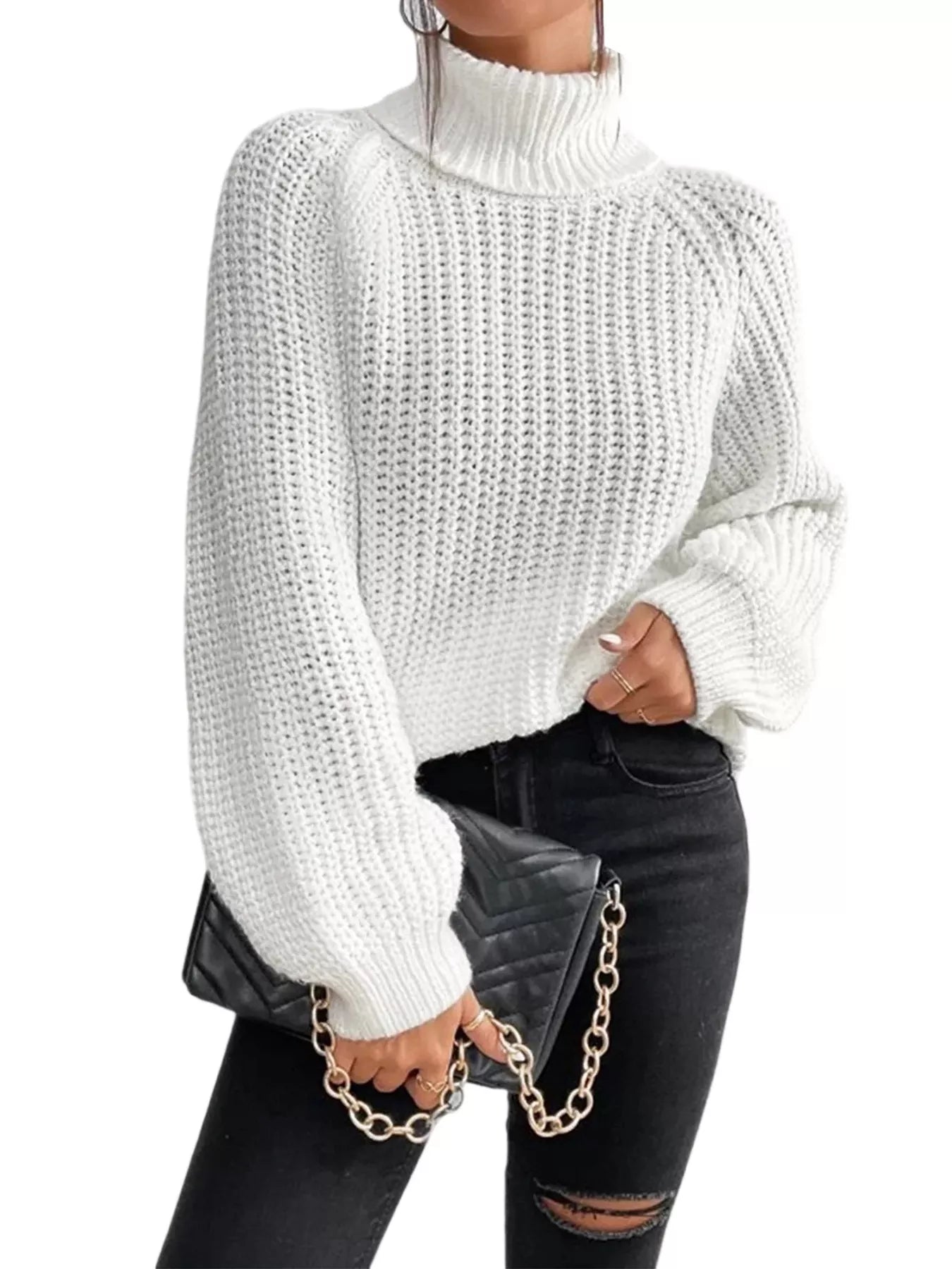 Chunky Knit Turtleneck Long Sleeve Sweater