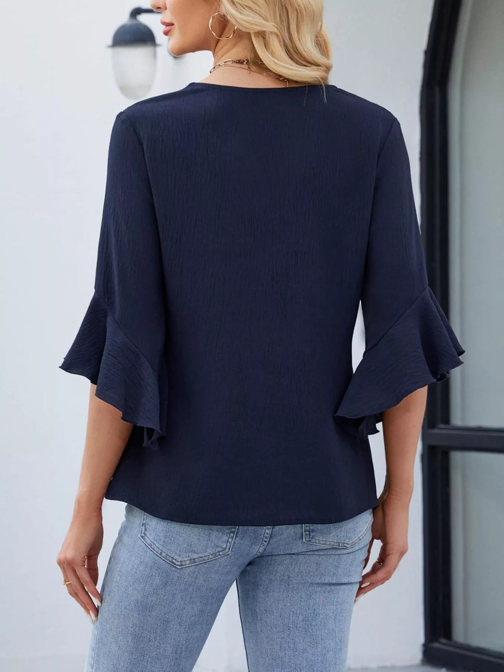 V-Neck Ruffle Sleeve Blouse