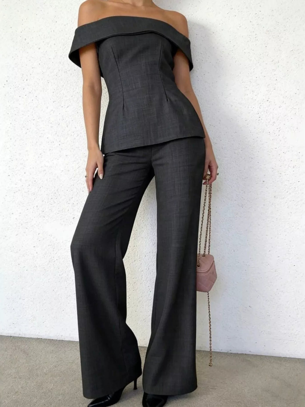 Off-Shoulder Top and Wide-Leg Pants Set