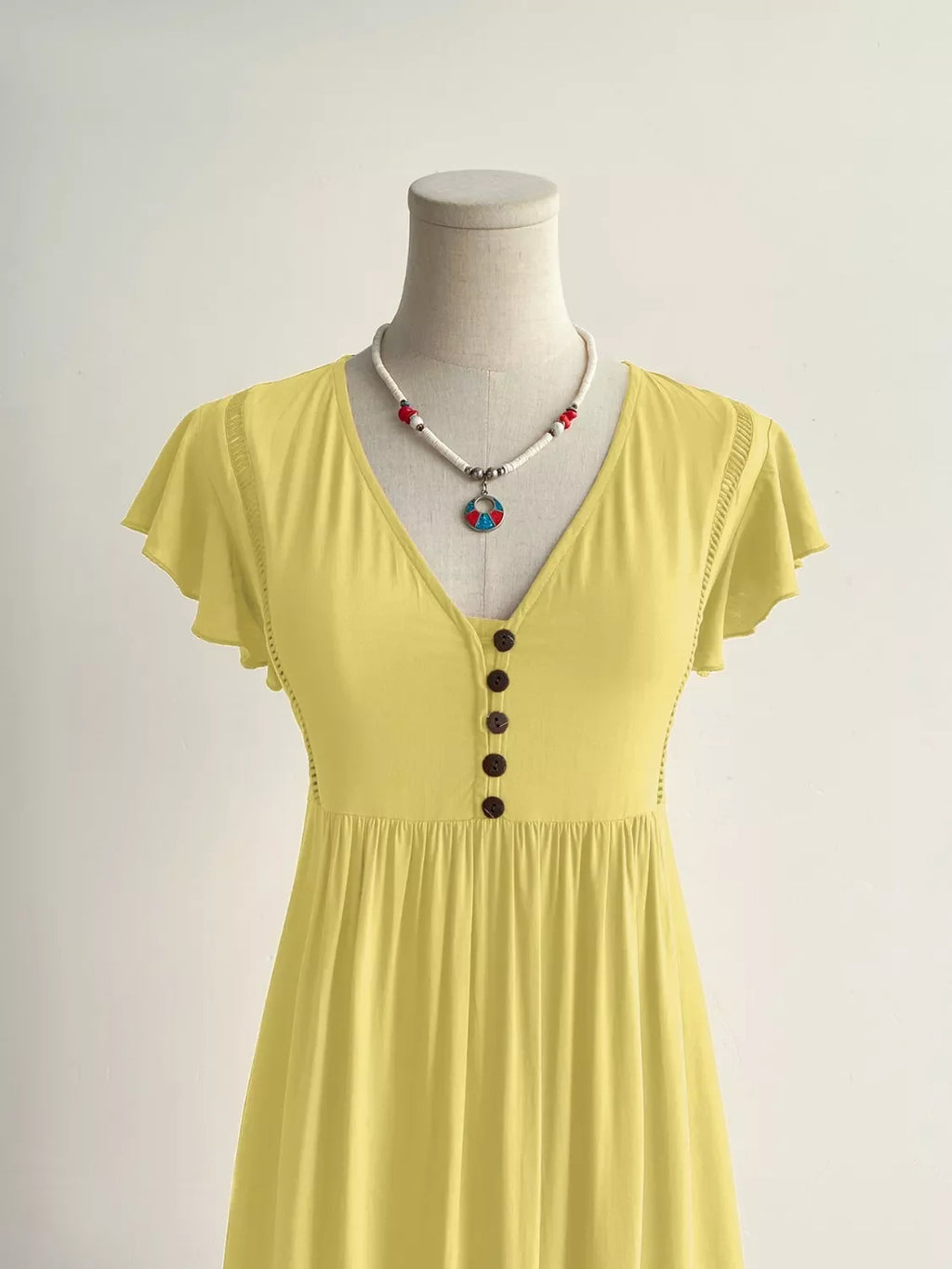 Flutter Sleeve Button Front Maxi Dress