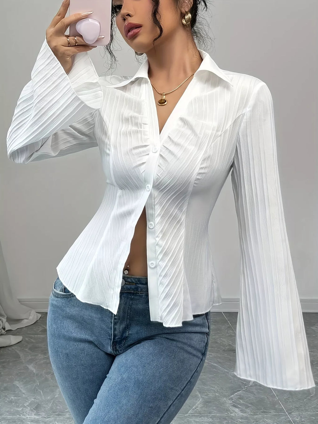 Flare Sleeve Button Up Shirt
