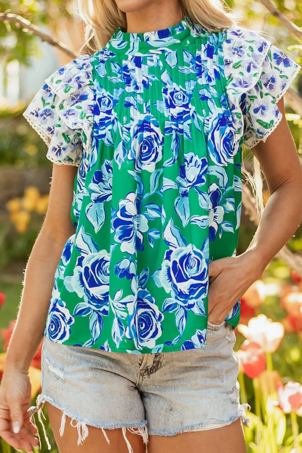 Floral Print Ruffle Sleeve Blouse