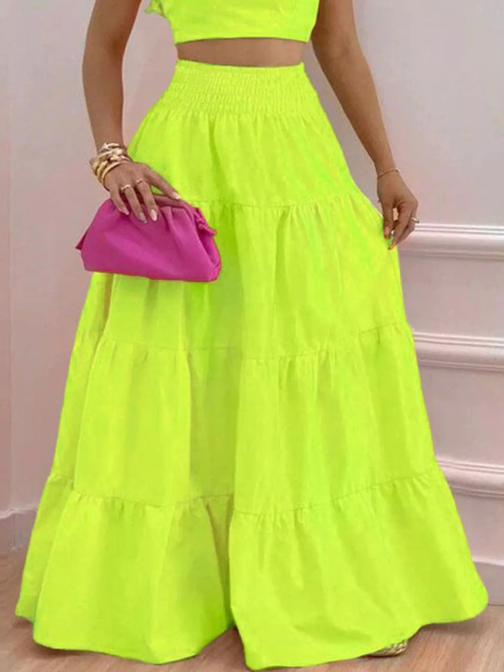 Crop Top and Tiered Maxi Skirt Set