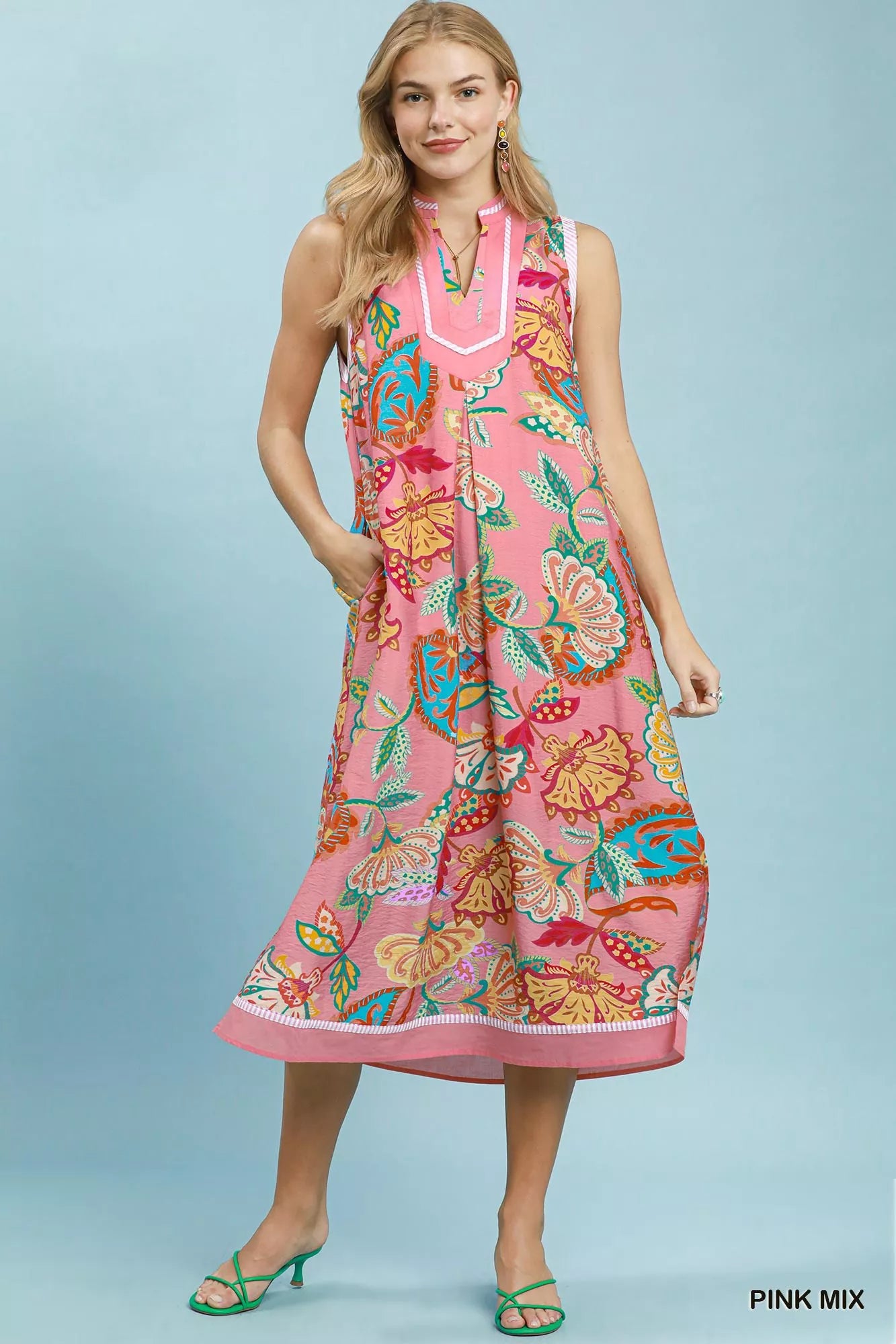 Umgee Paisley Floral Sleeveless Midi Dress