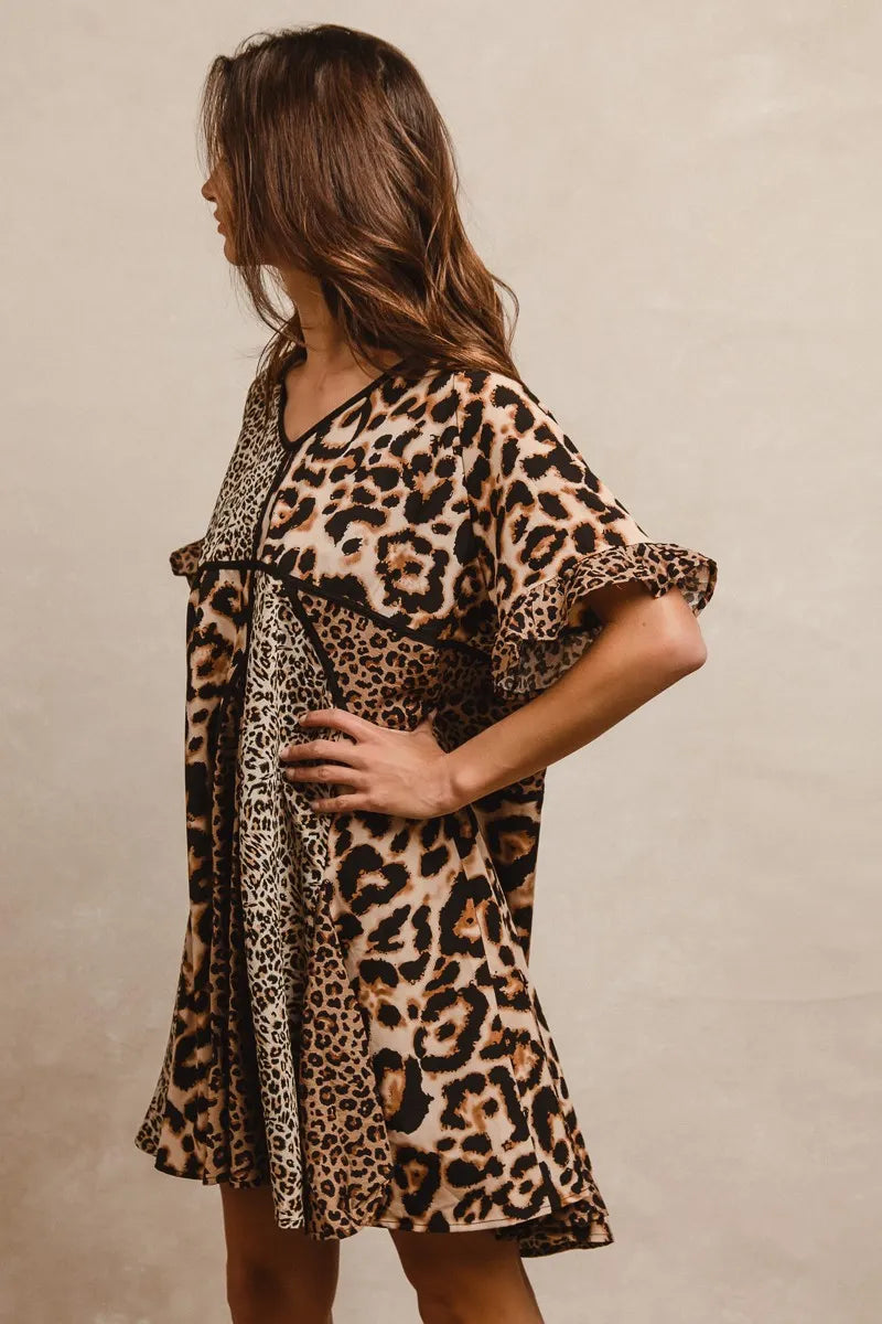 BiBi Leopard Prints Mix and Match Short Sleeves Dress