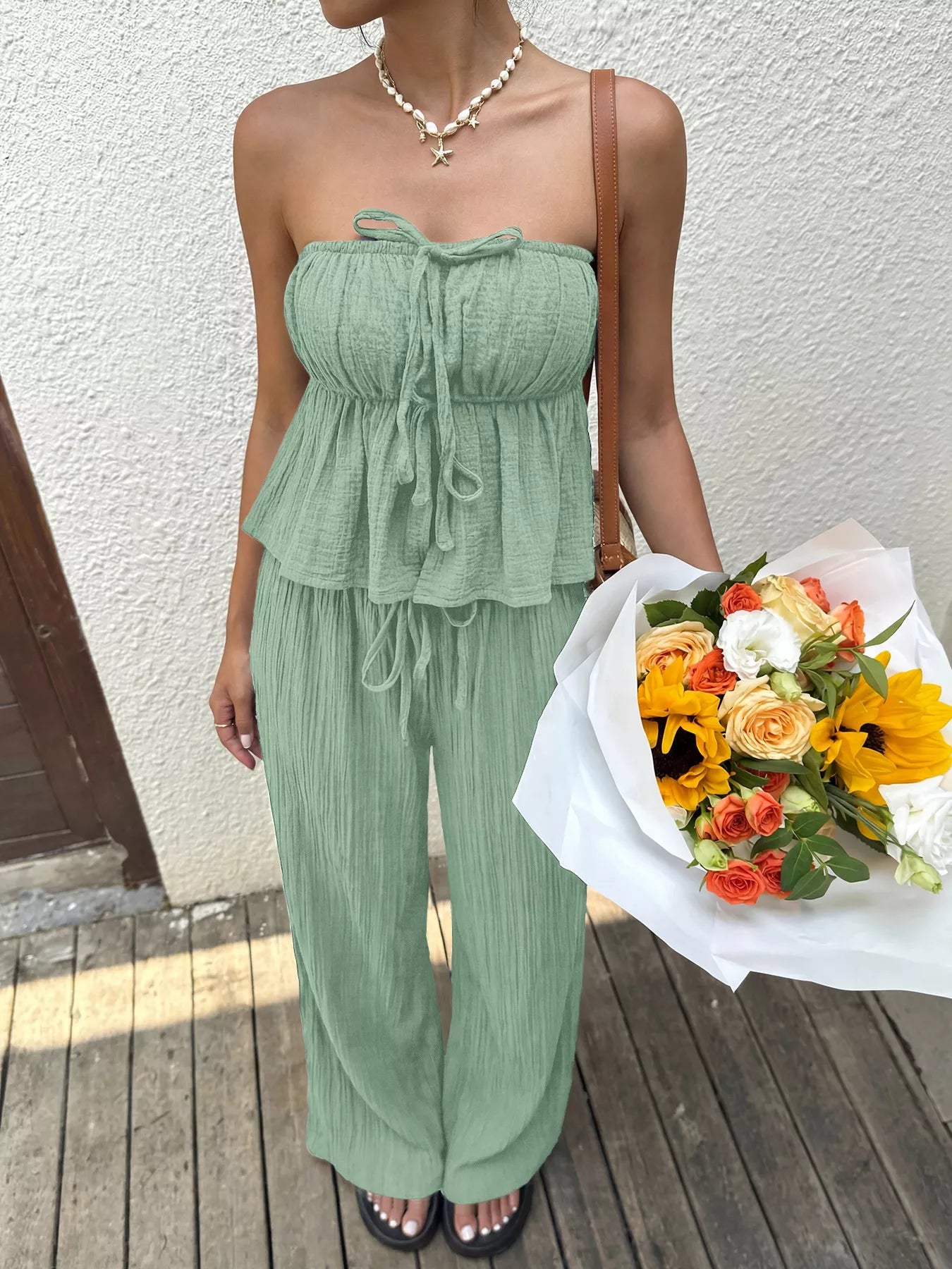 Tube Top and Wide-Leg Pants Set