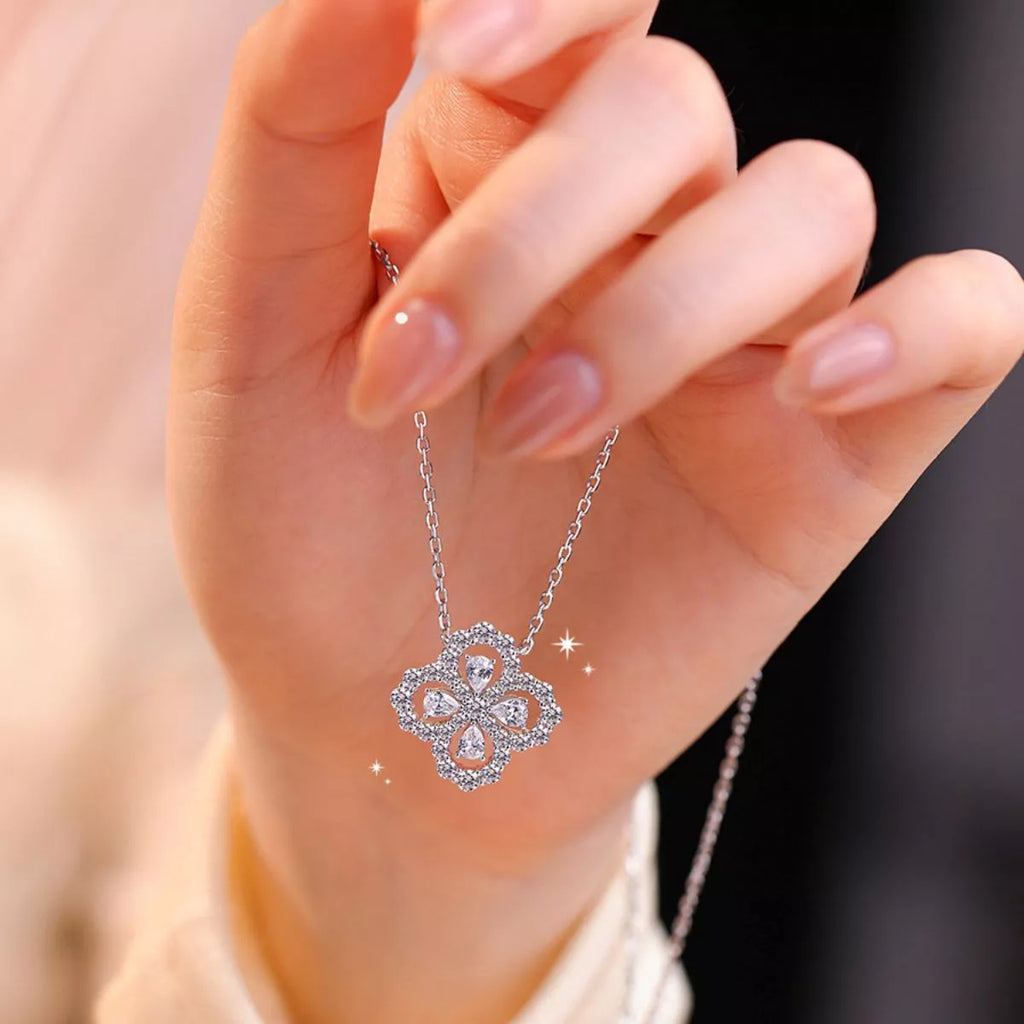 Moissanite 925 Sterling Silver Clover Pendant Necklace