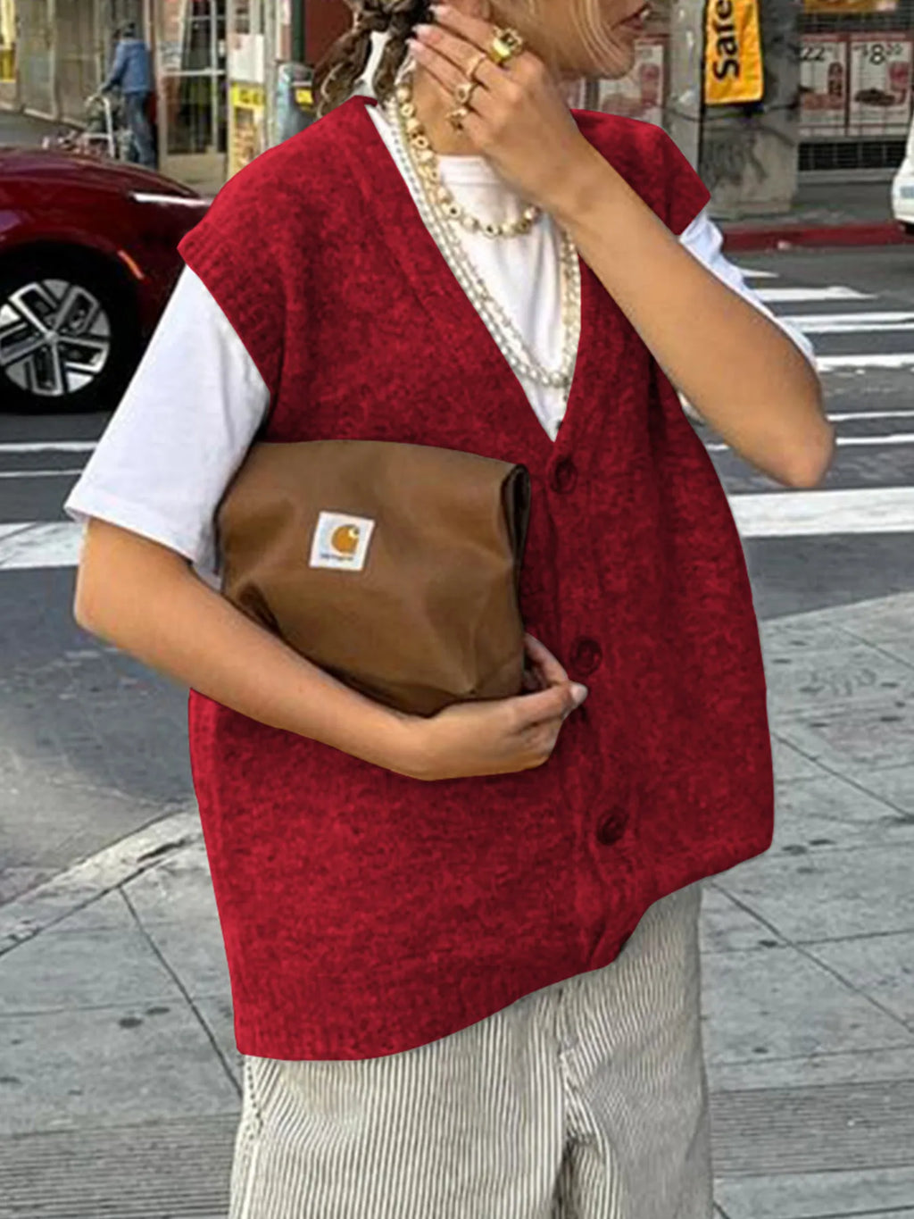 Button-Front Sweater Vest
