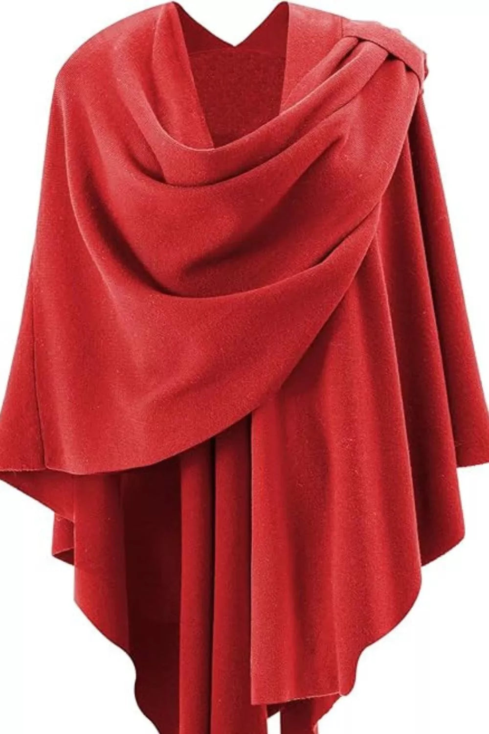 Draped Knitted Split Cape Shawl with Strap