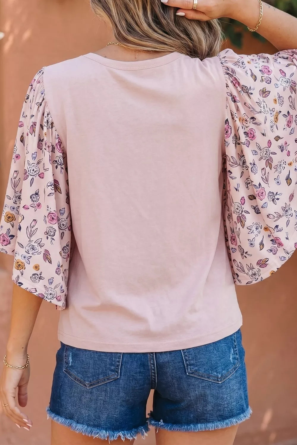 Floral Patchwork Bell Sleeve Blouse