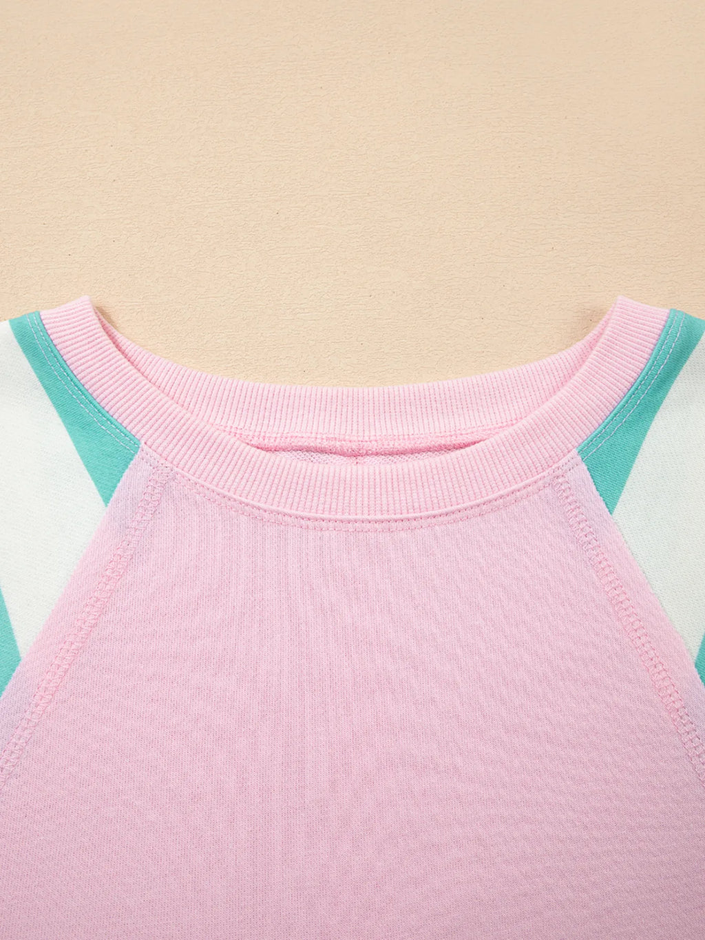 Striped Color Block Patchwork Raglan Sleeve Top with Slits