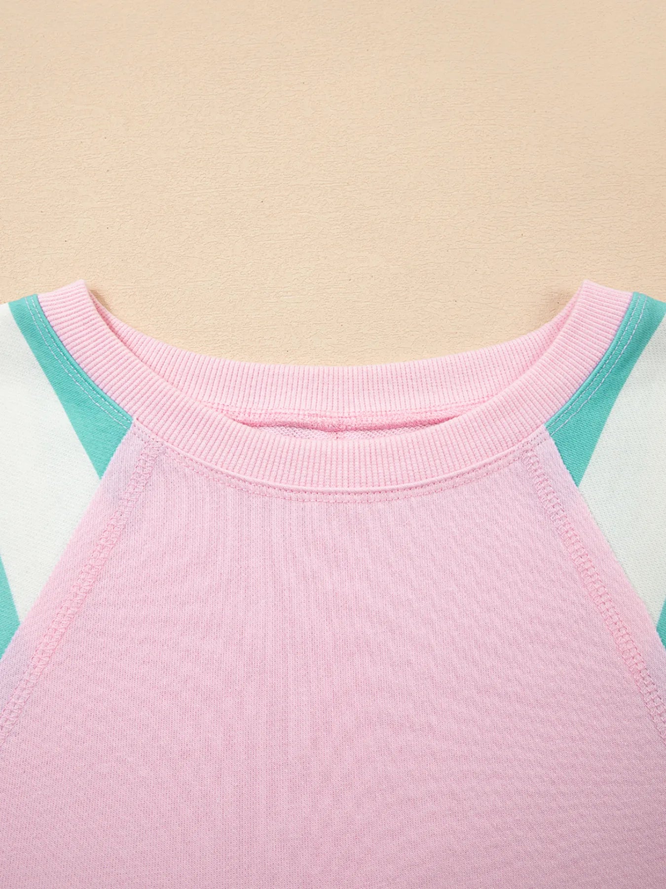 Striped Color Block Patchwork Raglan Sleeve Top with Slits