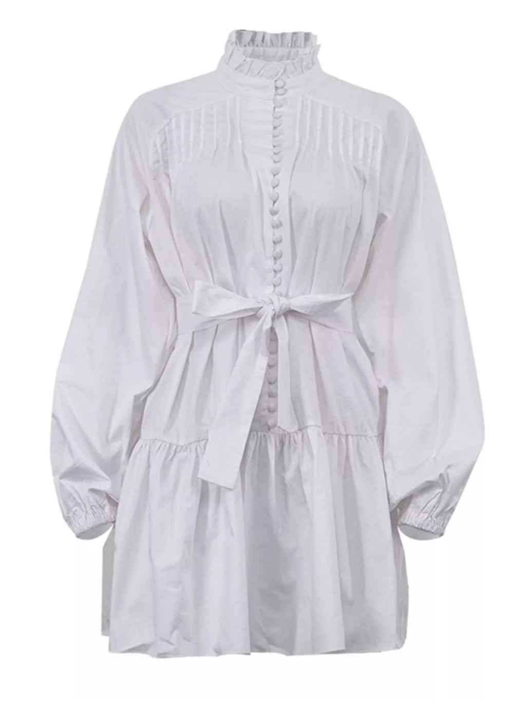 Button-Up Balloon Sleeve Mini Dress