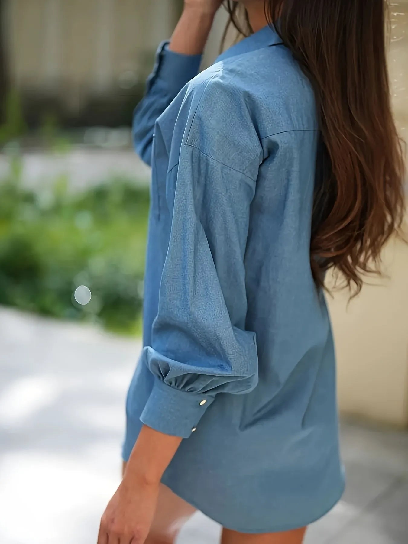 Button Up Lantern Sleeve Oversized Shirt