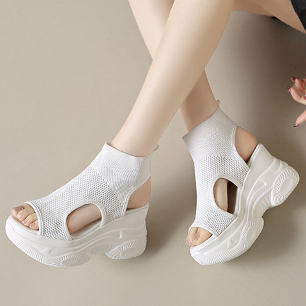 Cutout Mesh Wedge Sandals
