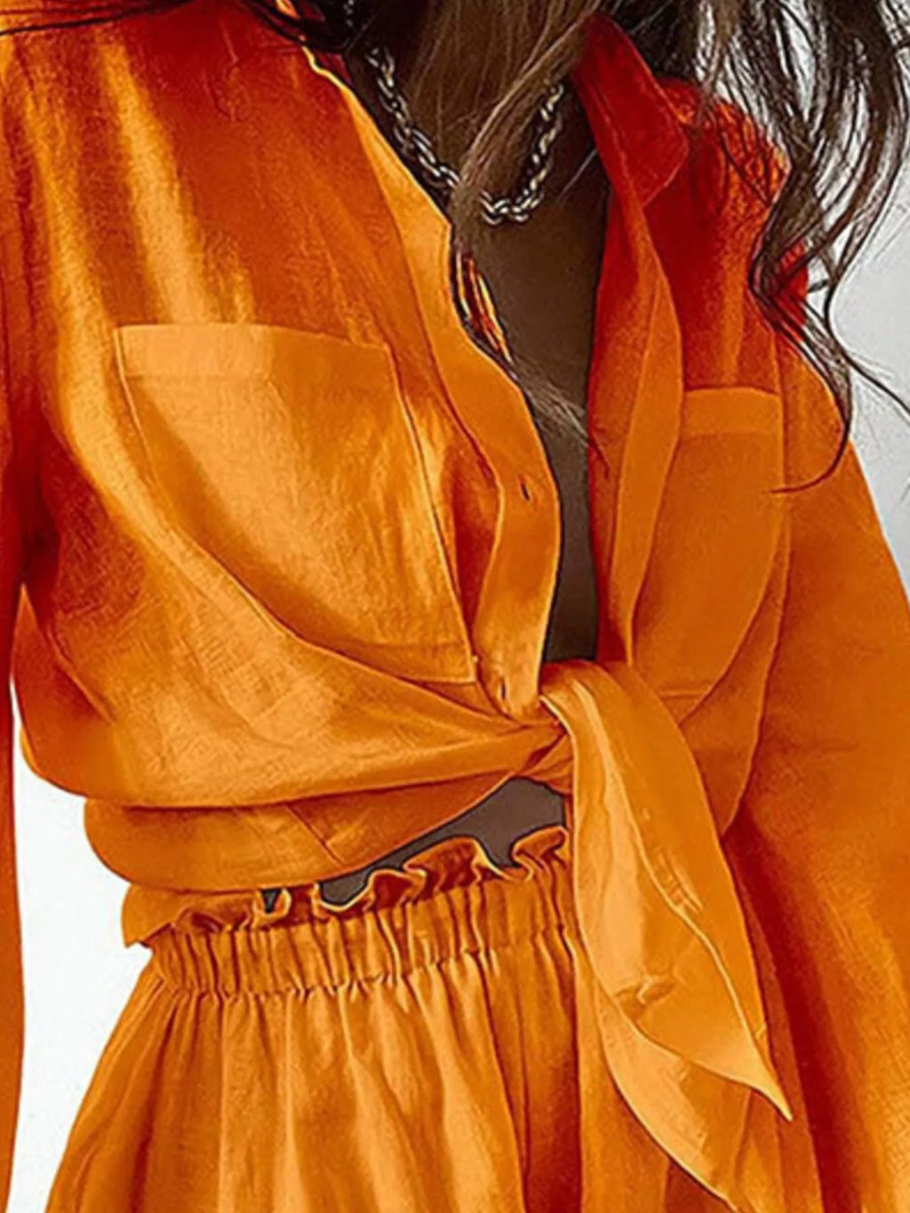 Button Up Long Sleeve Shirt and Shorts Set