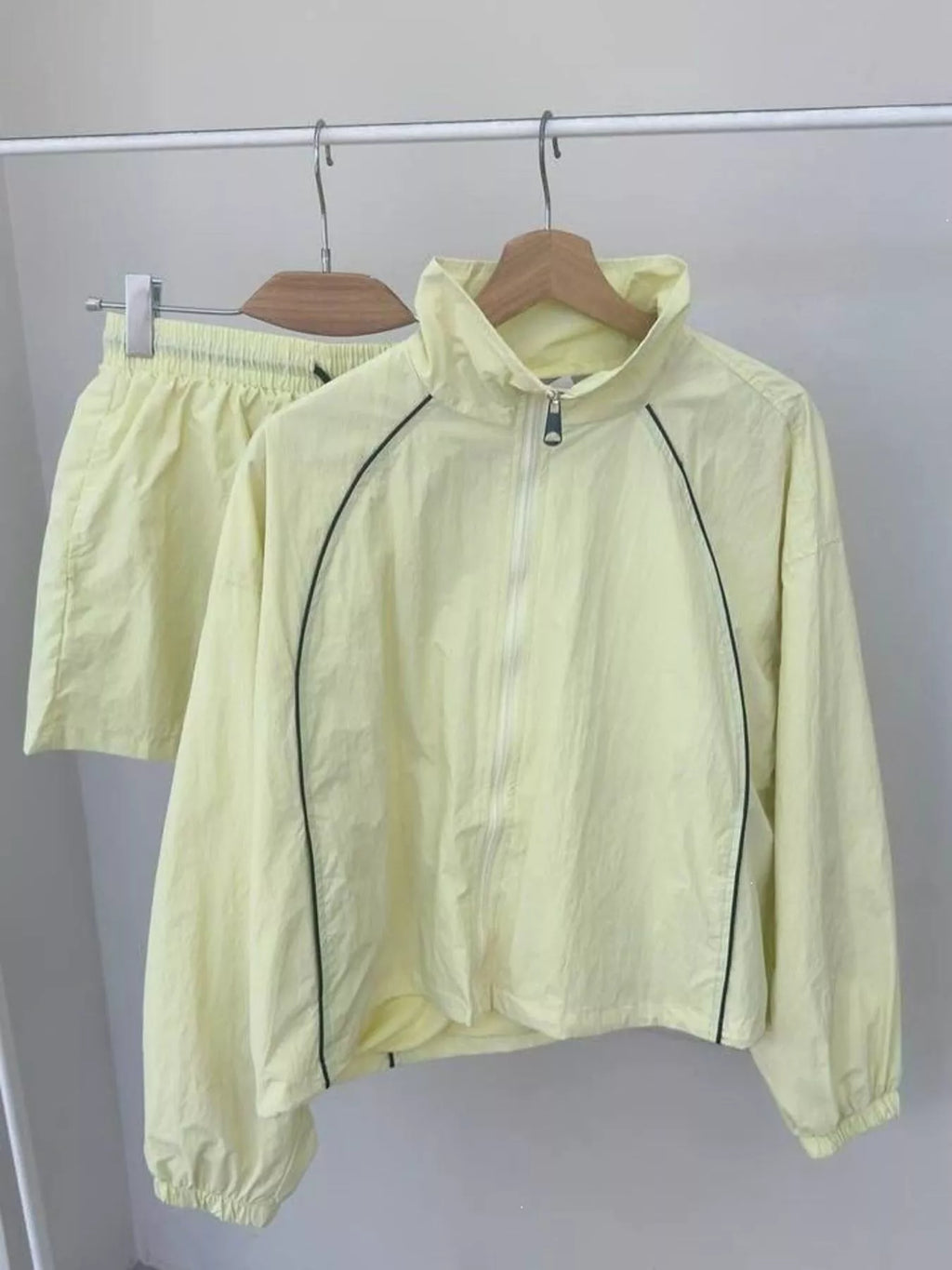 Zip Up Long Sleeve Outerwear and Shorts Set
