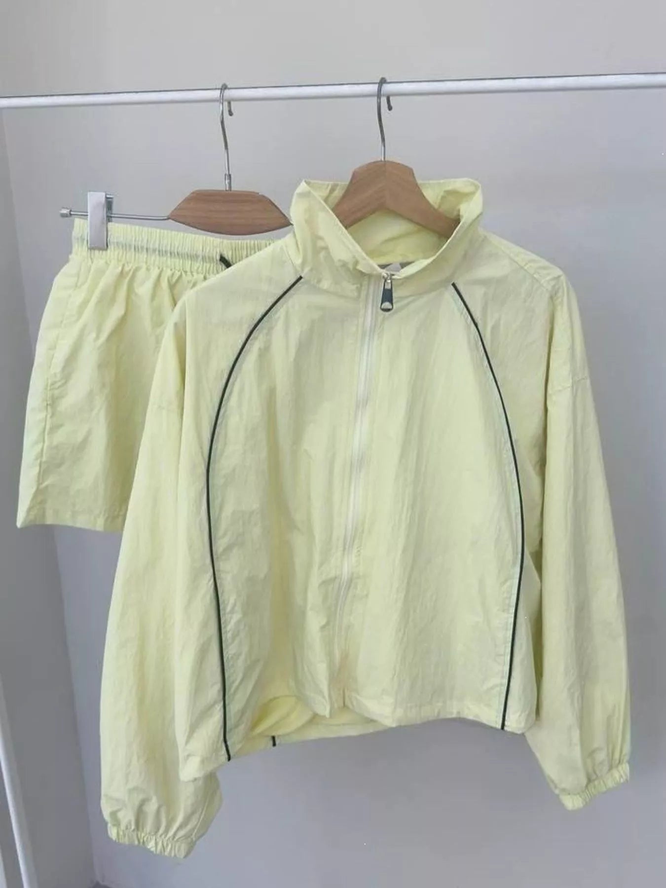 Zip Up Long Sleeve Outerwear and Shorts Set