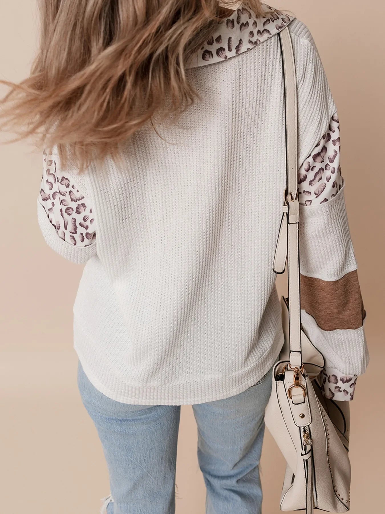 Game Day Bow Embroidered Leopard Color Block Patchwork Top