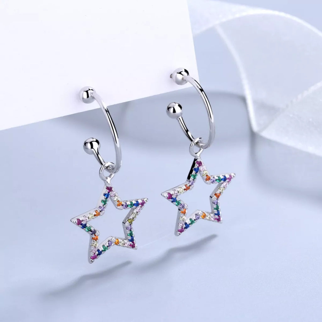 Star C-Hoop Dangle Earrings