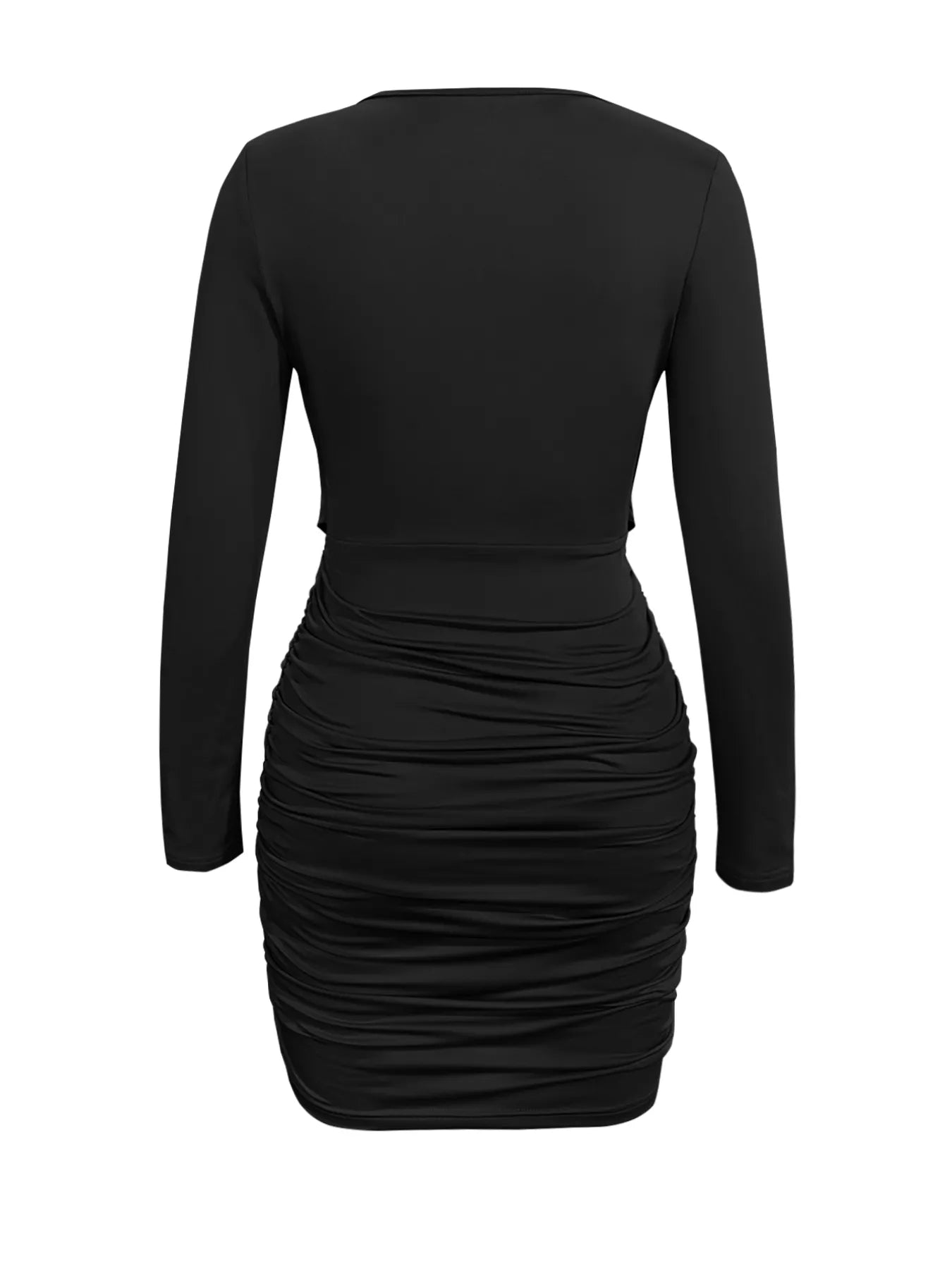 Draped V-Neck Long Sleeve Bodycon Mini Dress