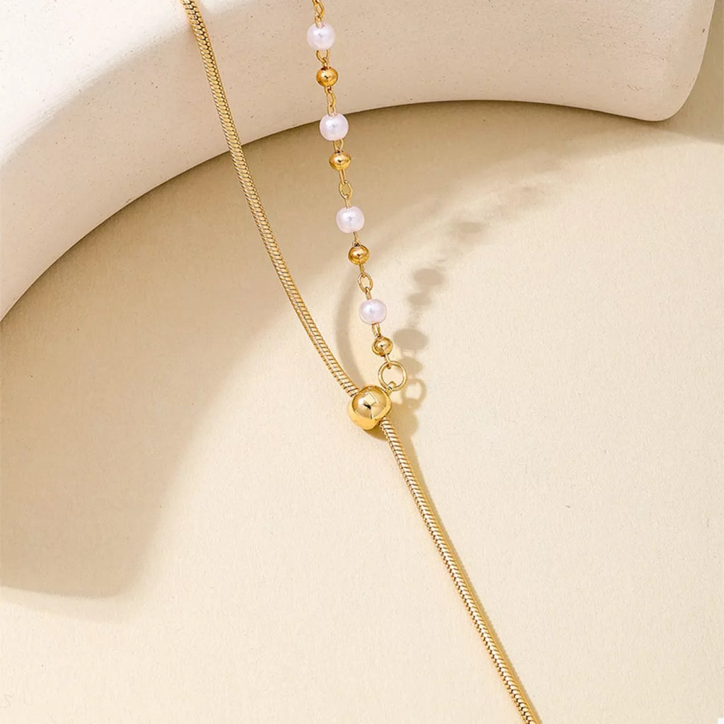 18K Gold-Plated Chain Y-Drop Necklace with Synthetic Pearl Accent