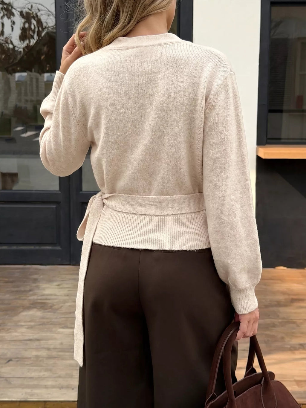 Tied Surplice Long Sleeve Sweater
