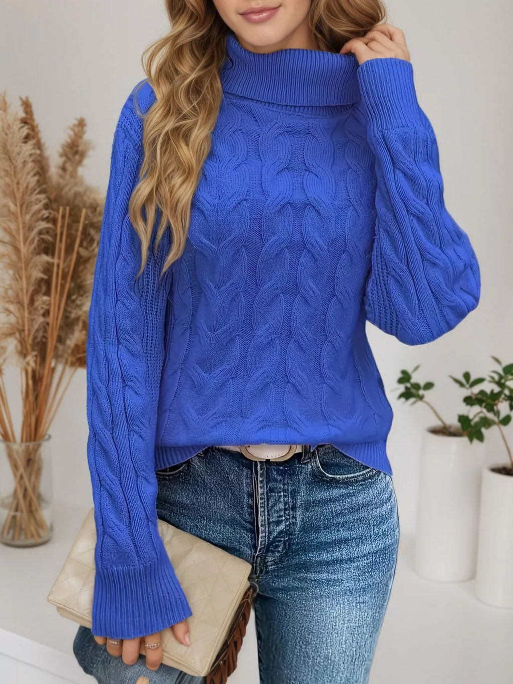 Cable Knit Turtleneck Long Sleeve Sweater