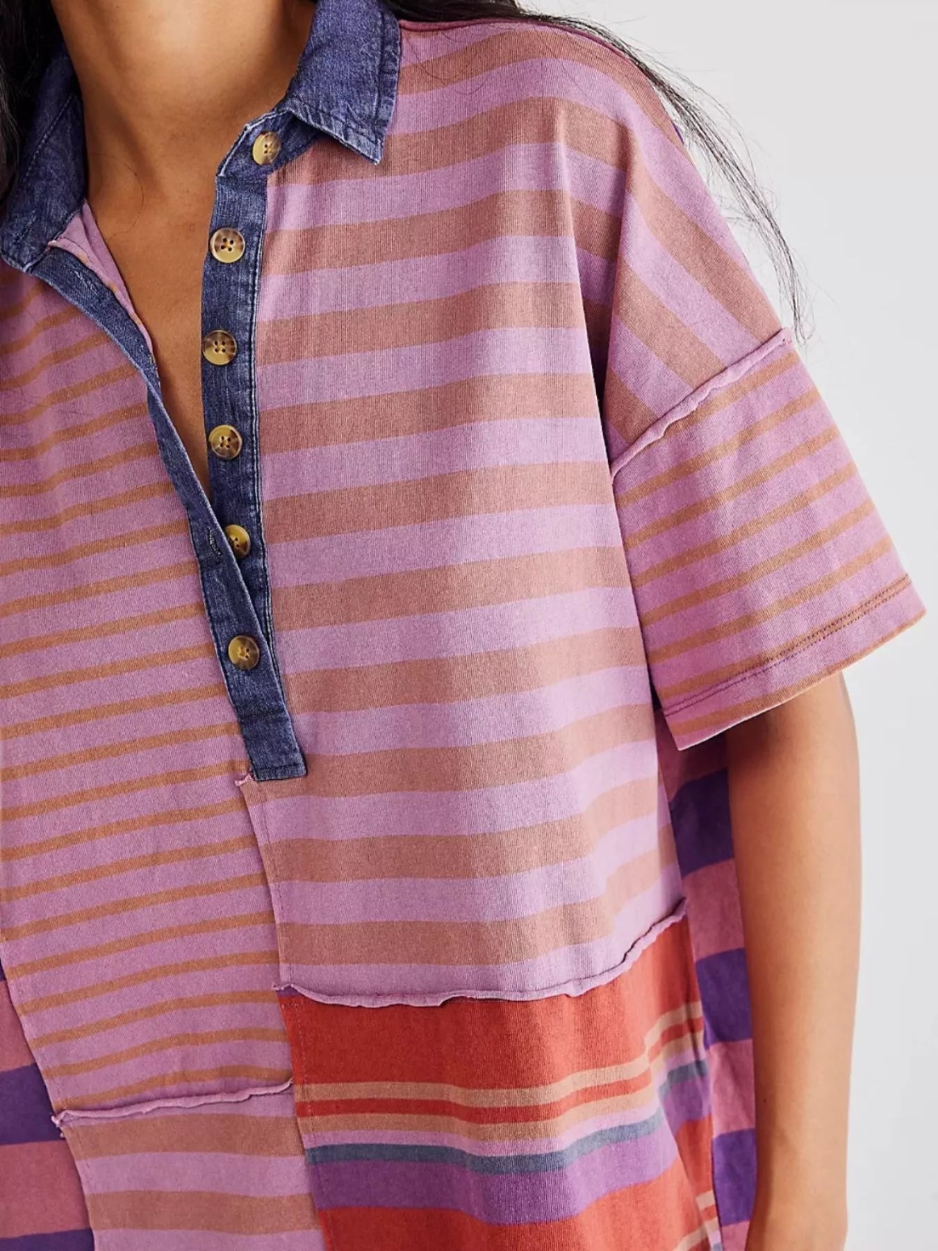 Striped Oversized Half Button Shirt Dress