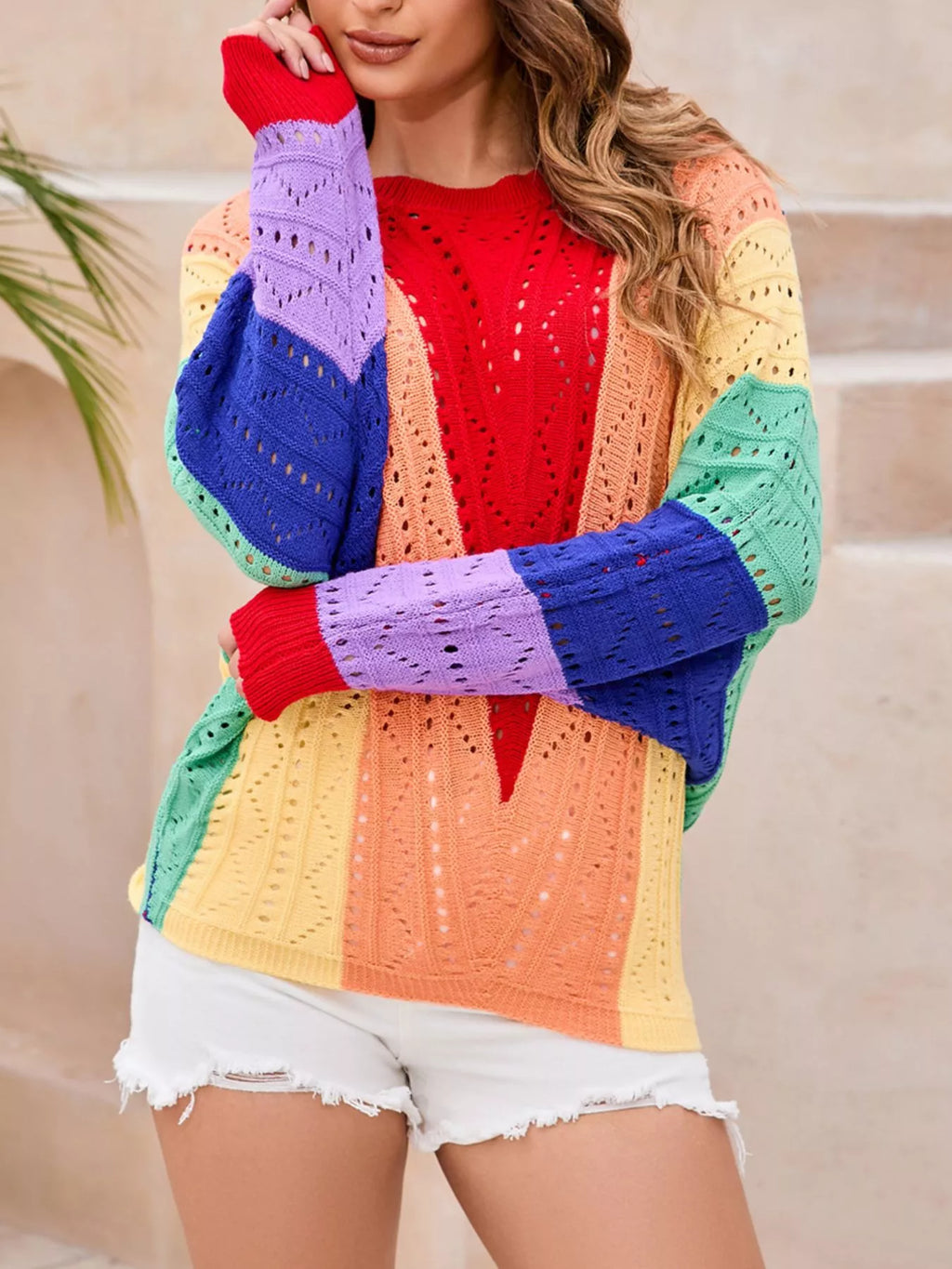 Color Block Openwork Sweater