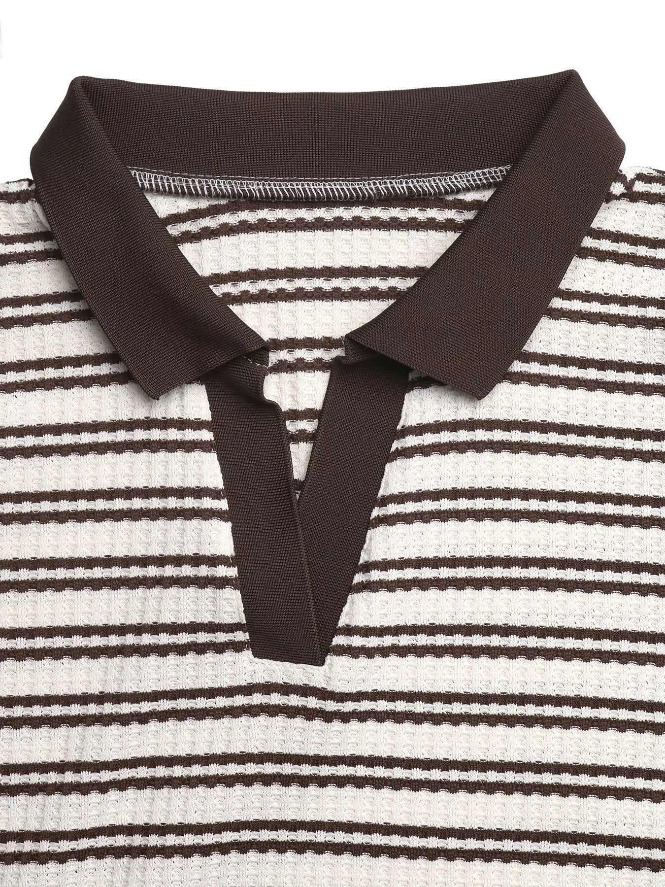 Striped Polo Collar Short Sleeve Top