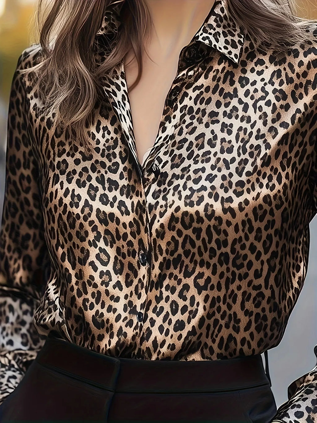 Leopard Button Up Long Sleeve Shirt
