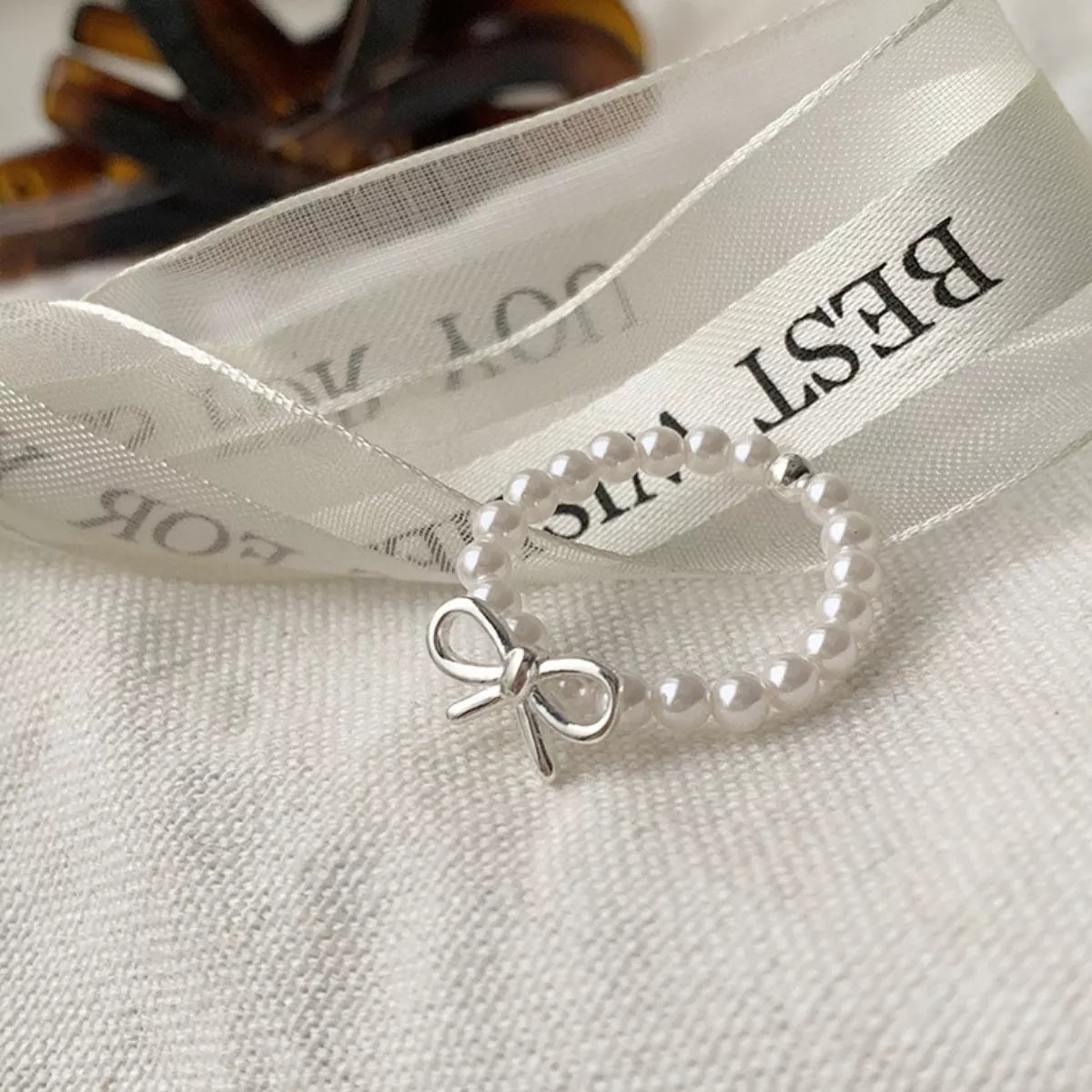 Bow Pearl Beaded Ring