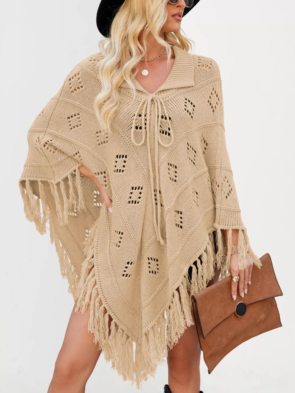 Fringe Openwork Knit Cover Up