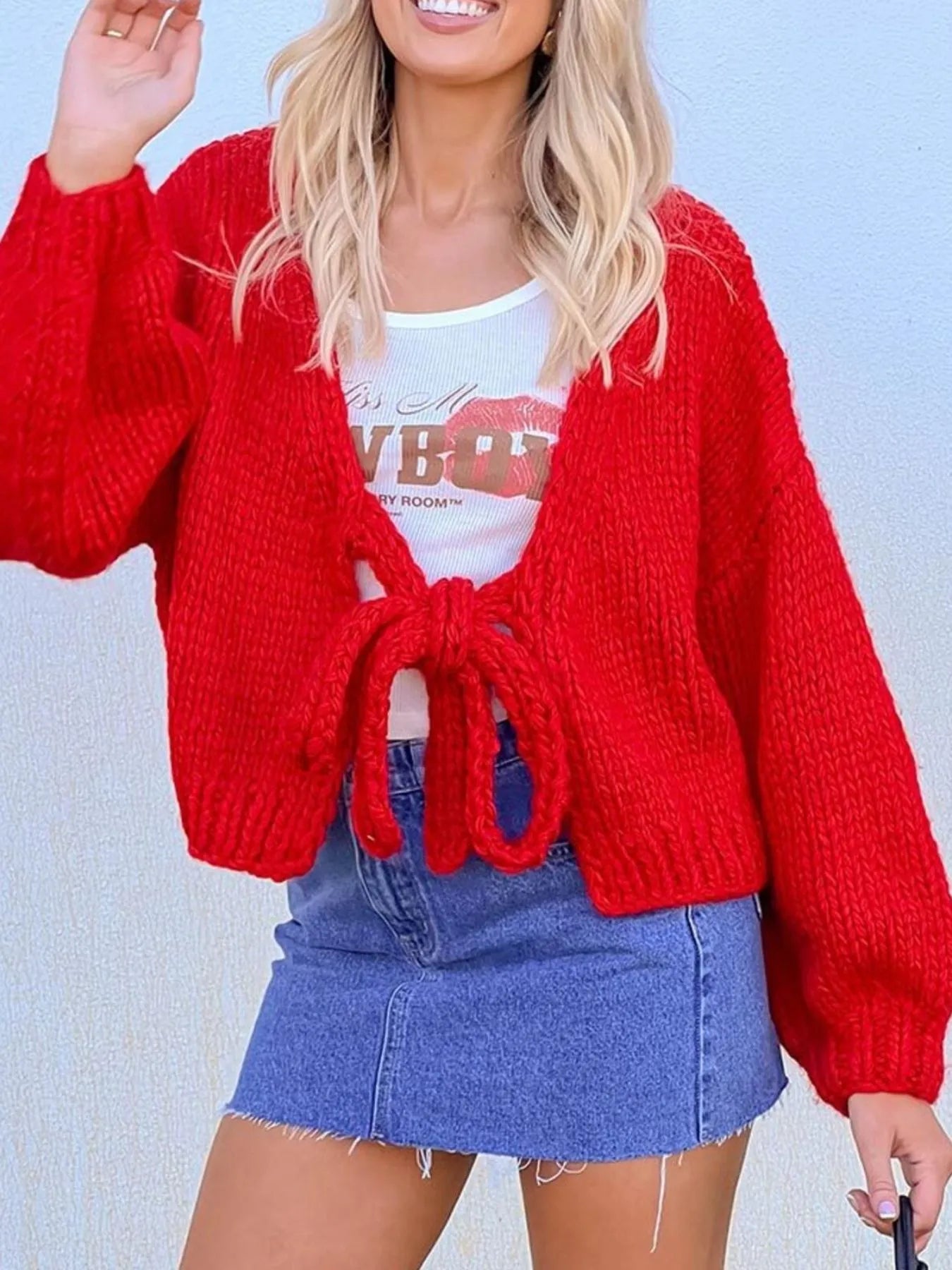 Tied Drop Shoulder Cardigan