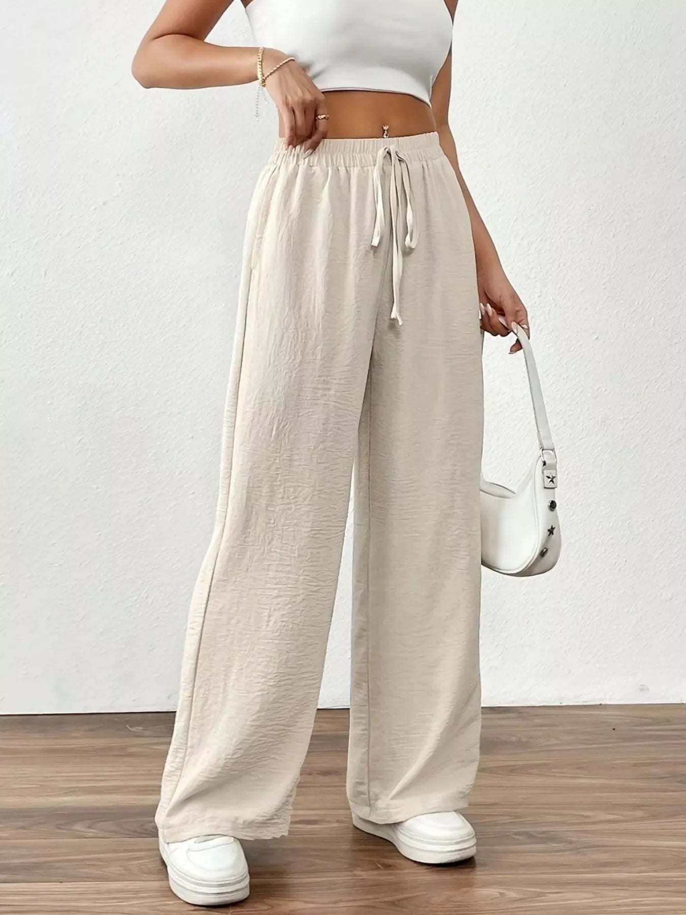 Casual Drawstring Wide Leg Pants