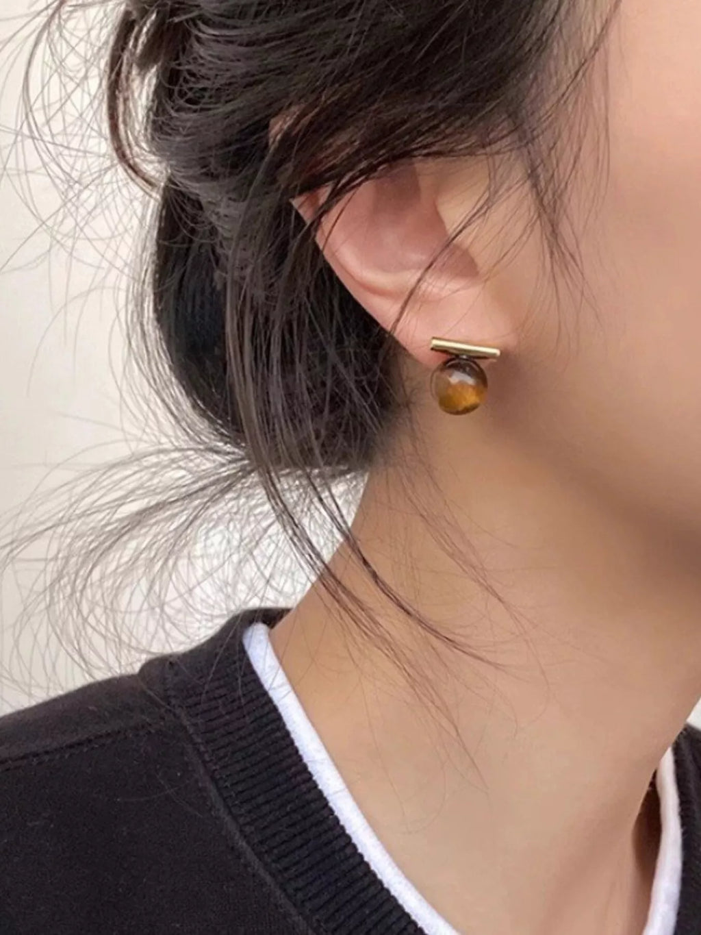 Tiger Eye Stone Stud Earrings