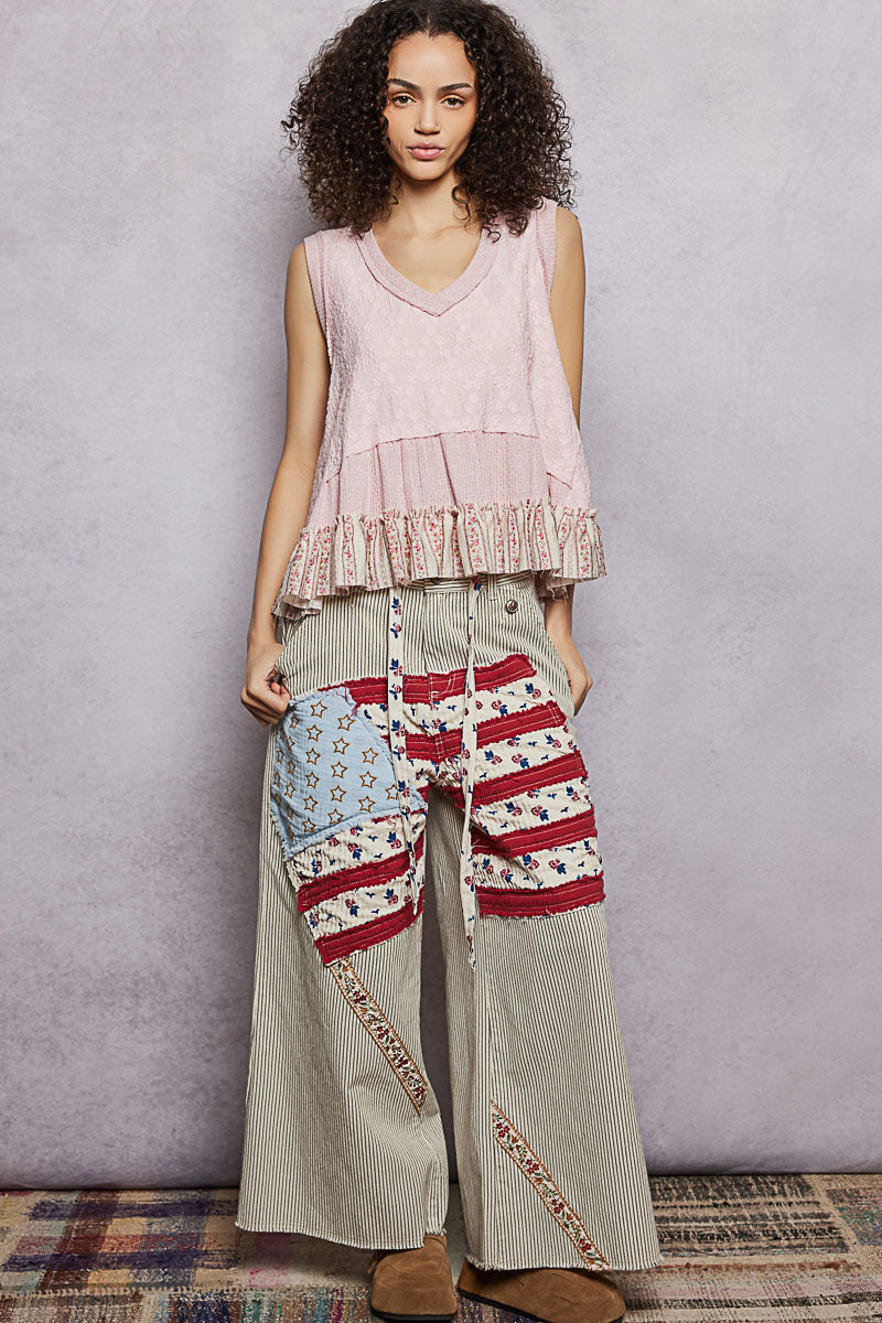 POL Floral Print V-Neck Textured Tank