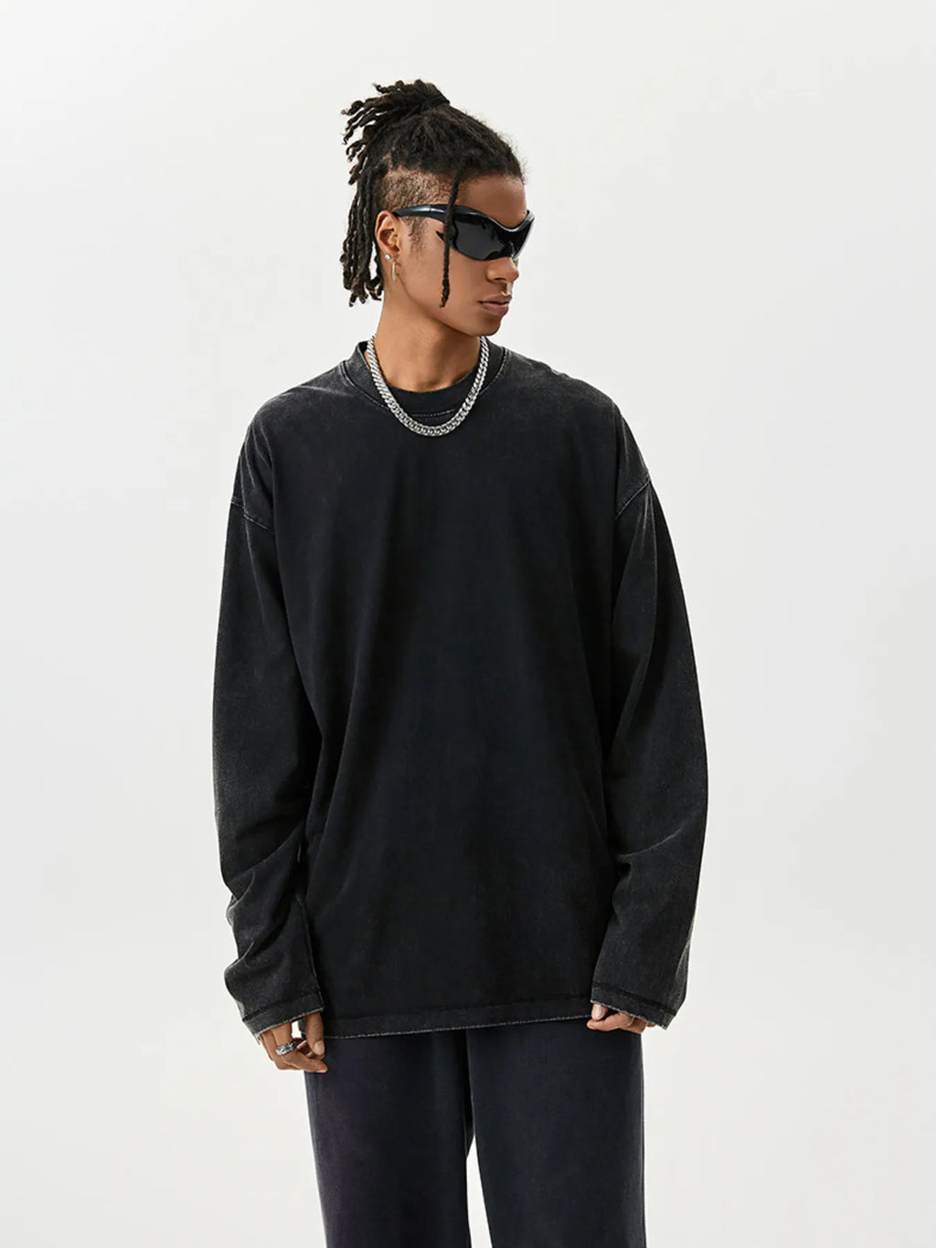 Men's Washed Round Neck Long Sleeve T-Shirt