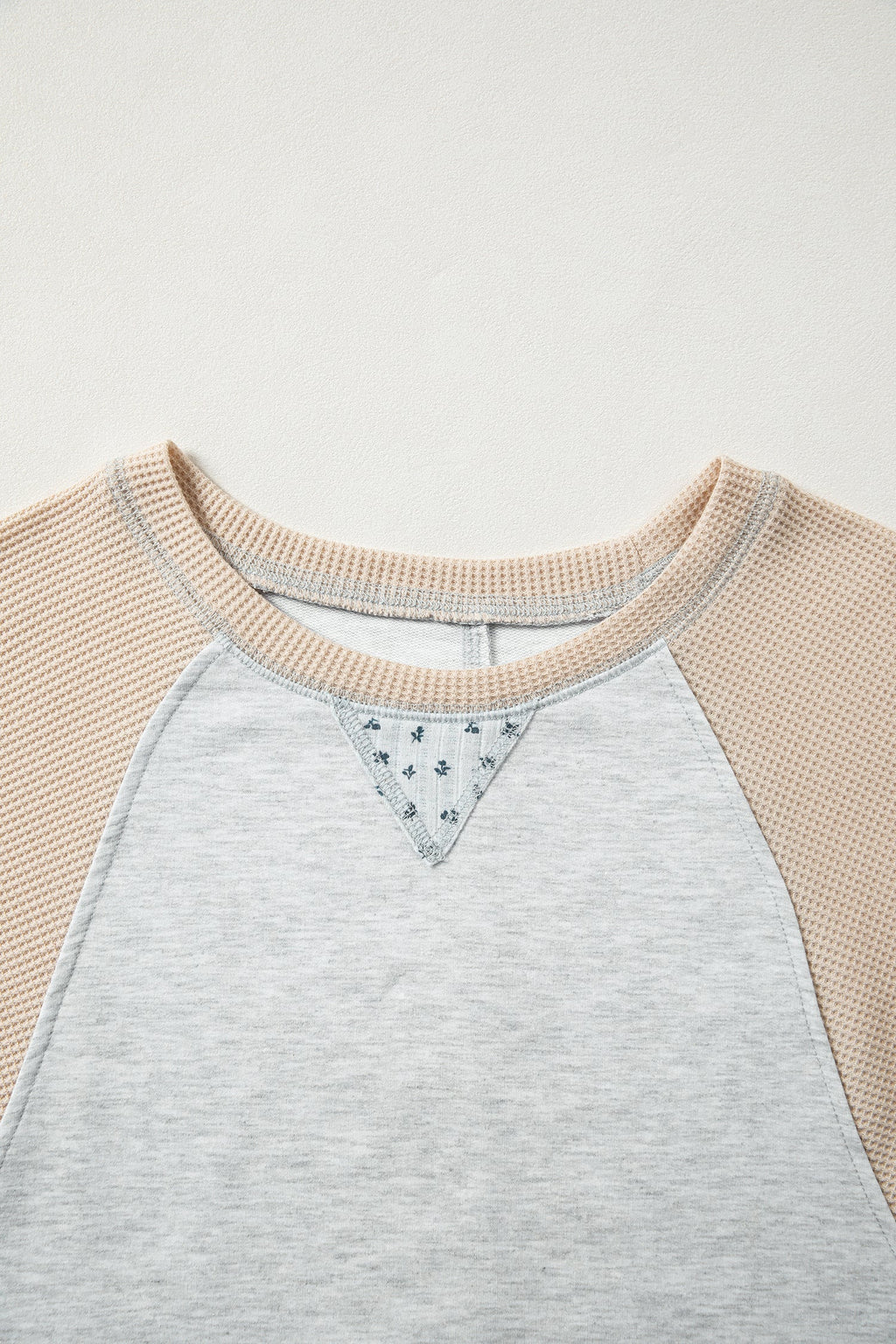 Floral Waffle Knit Patchwork Raglan Long Sleeve Top