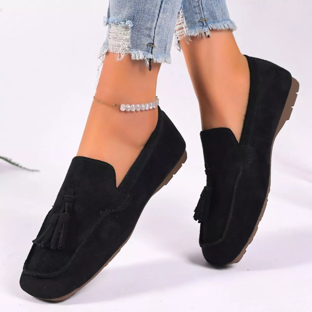 Tassel Accent Suede Loafers