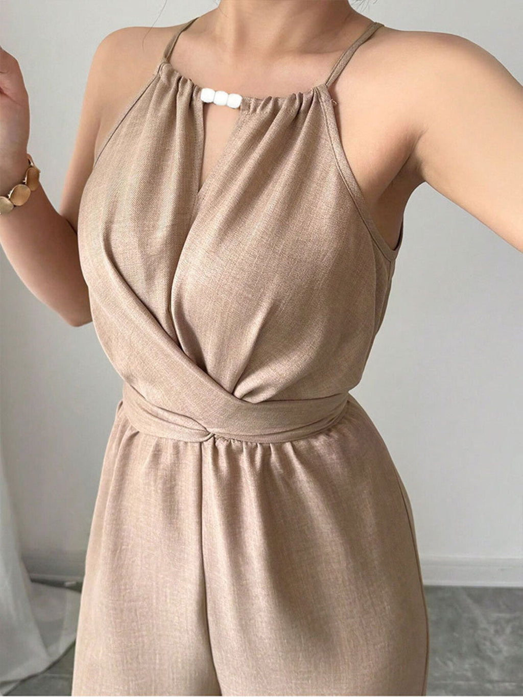 Sleeveless Tie Waist Wide Leg Jumpsuit
