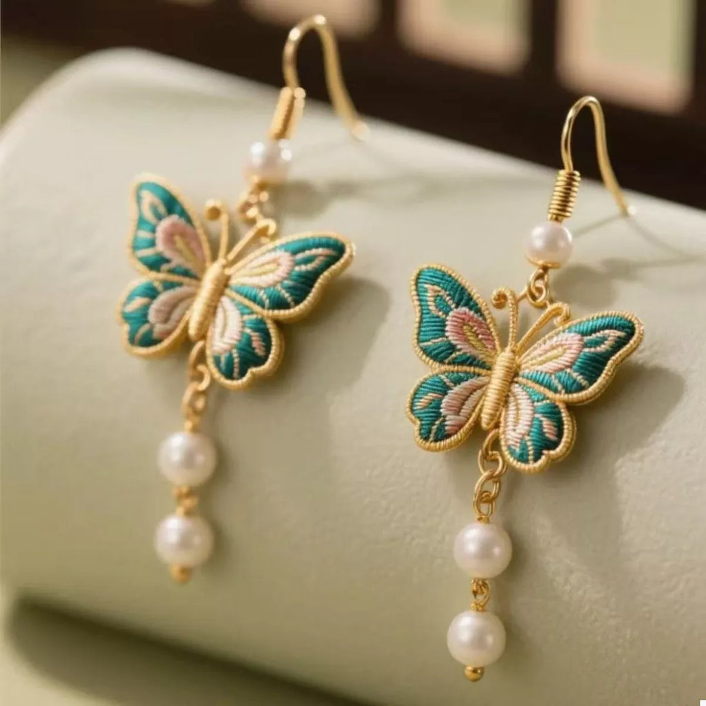 Butterfly Dangle Earrings with Pearls