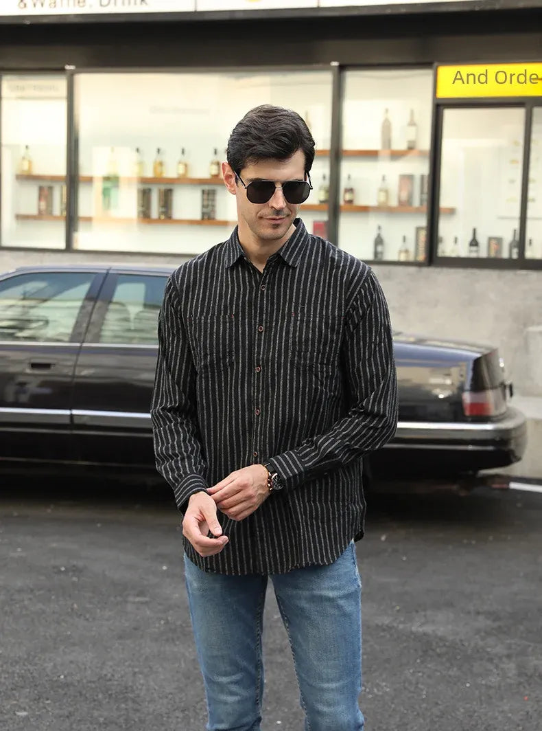 Men's Plus Size Striped Button-Down Long Sleeve Casual Shirt