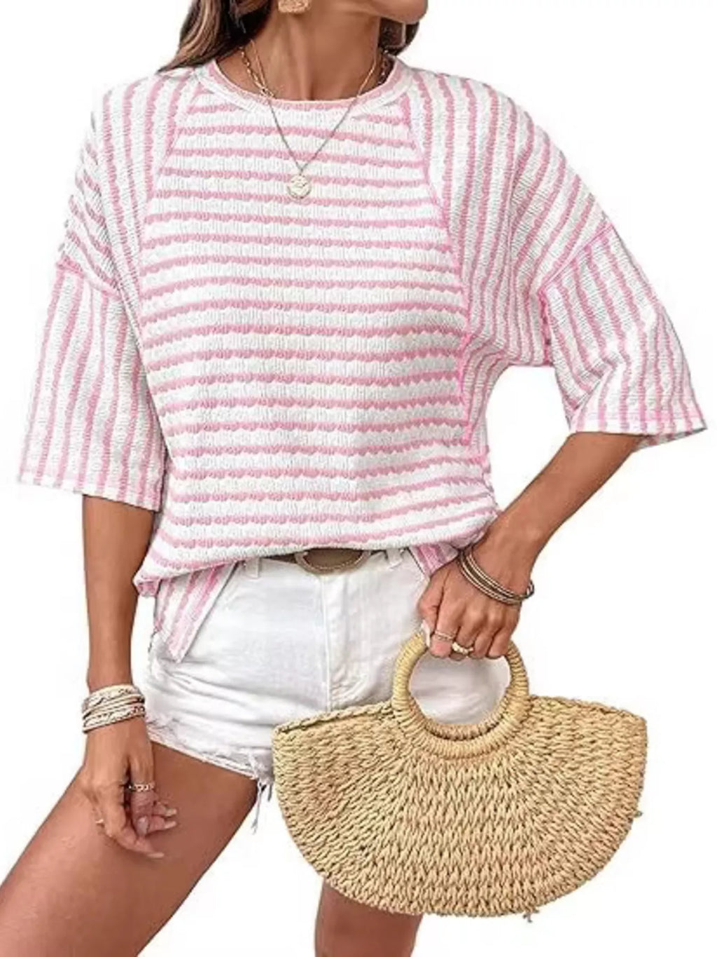 Striped Knit Round Neck T-Shirt